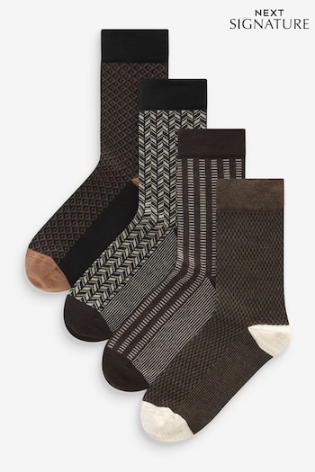 Black/Neutral Pattern 4 Pack Bamboo Signature Socks (N14136) | £16