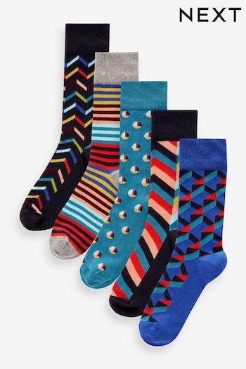 Red/Blue Geo 5 Pack Pattern Socks (N14137) | £14