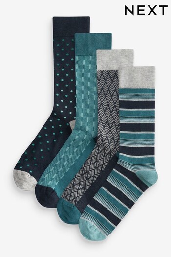 Blue/Grey Pattern 4 Pack Bamboo Signature Socks (N14138) | £16