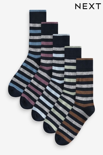 Navy Blue/Grey Colour Pop Stripe Pattern Socks 5 Pack (N14139) | £16