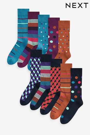 Bright Geo Pattern 10 Pack Cushioned Sole Comfort Socks (N14140) | £30