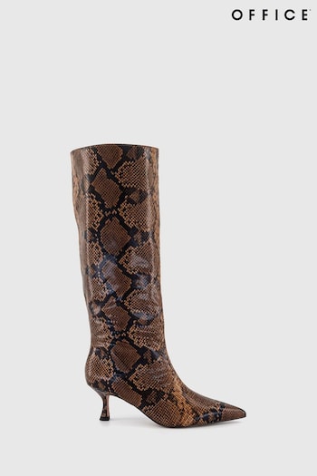 Office Brown Karly Snake Kitten Heel Knee High Boots (N14150) | £70