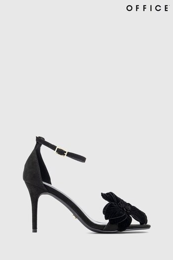 Office Black Honey Corsage Flower Detail Stiletto Black Heel Sandals (N14159) | £53