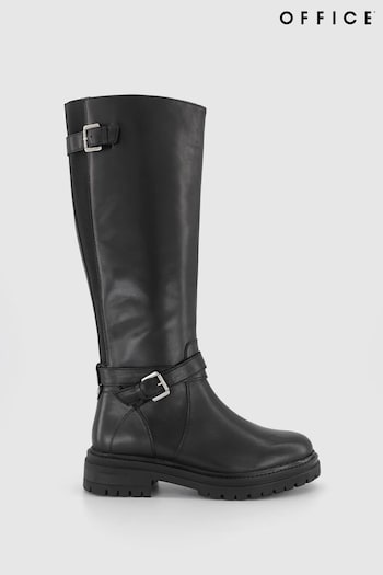 Office Black Leather Buckle Strap Krissy Knee High Rider Emma Boots (N14162) | £125