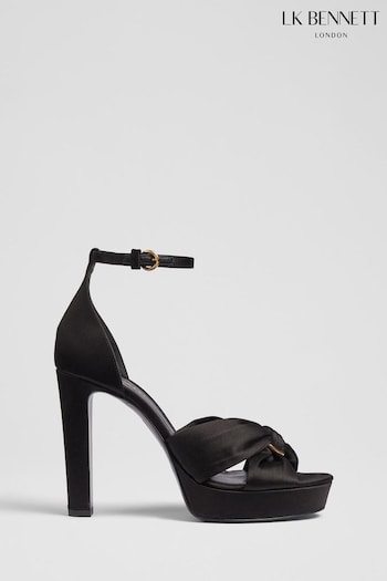 LK Bennett Aysha Satin Platform Black Sandals (N14164) | £359