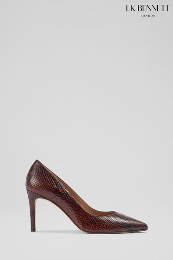 LK Bennett Red Floret Snake Effect Leather Pointed Toe Courts (N14169) | £269