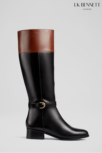 LK Bennett Leather Flat Knee-High Black Boots (N14179) | £549