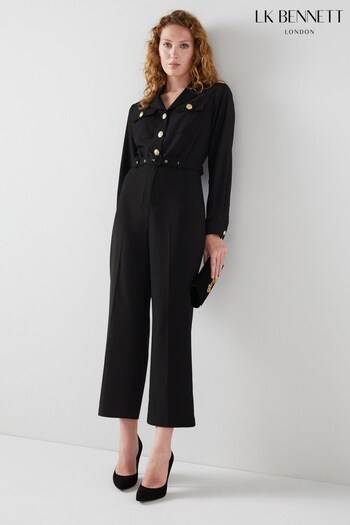 LK Bennett Camille Wool-Blend Gold Button Black Jumpsuit (N14188) | £399