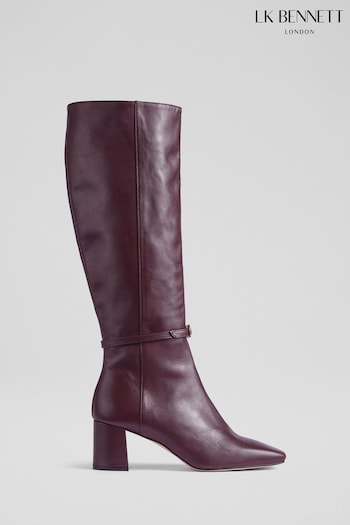 LK Bennett Purple Sylvia Bordeaux Leather Buckle Detail Knee High Boots (N14193) | £549