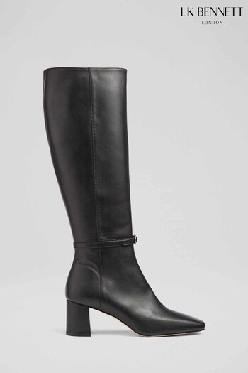 LK Bennett Sylvia Leather Buckle-Detail Knee-High Black Boots (N14198) | £549