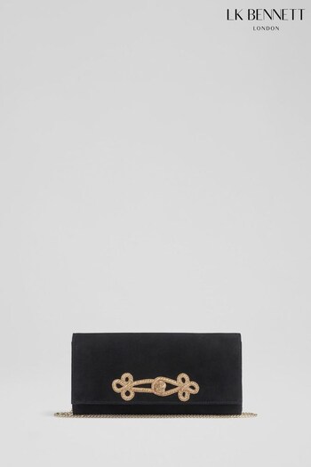 LK Bennett Elin Suede Gold Brocade Clutch Black Bag (N14201) | £199