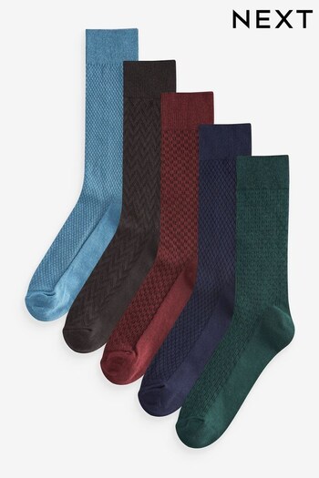 Blue/Green 5 Pack Lightweight Texture Socks (N14216) | £14