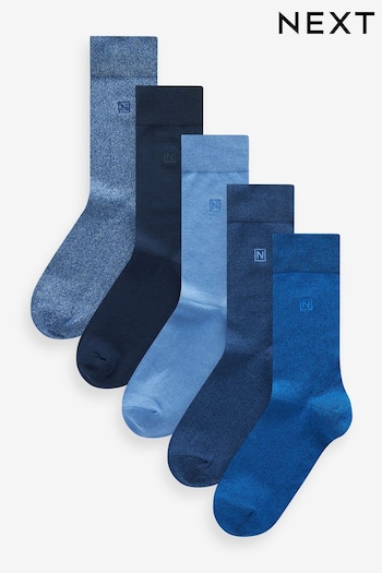 Blue 5 Pack Embroidered Lasting Fresh Socks (N14218) | £14