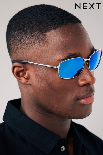 Silver and Blue Classic Polarised Sunglasses Round (N14249) | £16