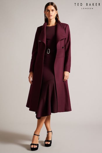 Ted Baker Red Roseika Midi Length Double Breasted Coat With Skirt (N14282) | £325