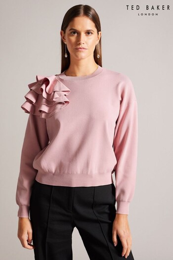Ted Baker Pink Debroh Easy Fit Sweater With Ruffles (N14283) | £110