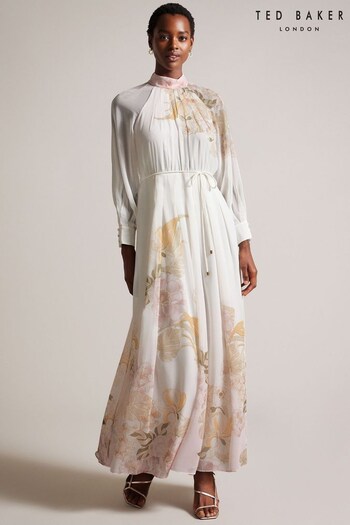 Ted Baker Lealani High Neck Belted White Maxi Dress (N14285) | £350
