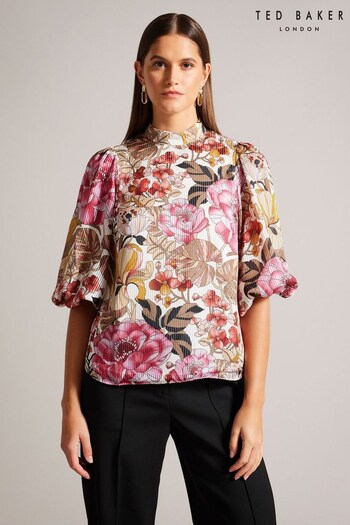 Ted Baker Red Jaylaah High Neck Balloon Sleeve Blouse (N14286) | £110