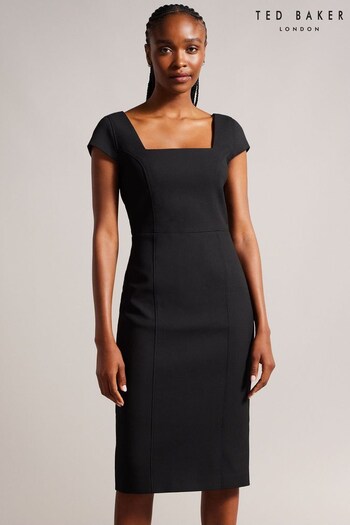 Ted Baker Fleuurr Square Neck Midi Black Dress With Detachable Belt (N14290) | £195