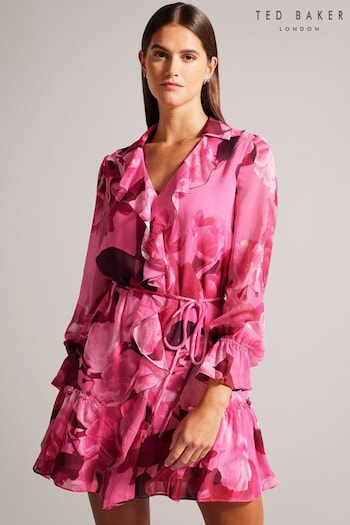 Ted Baker Pink Jjojjo Ruffle Mini Dress With Metal Ball Trim (N14291) | £175