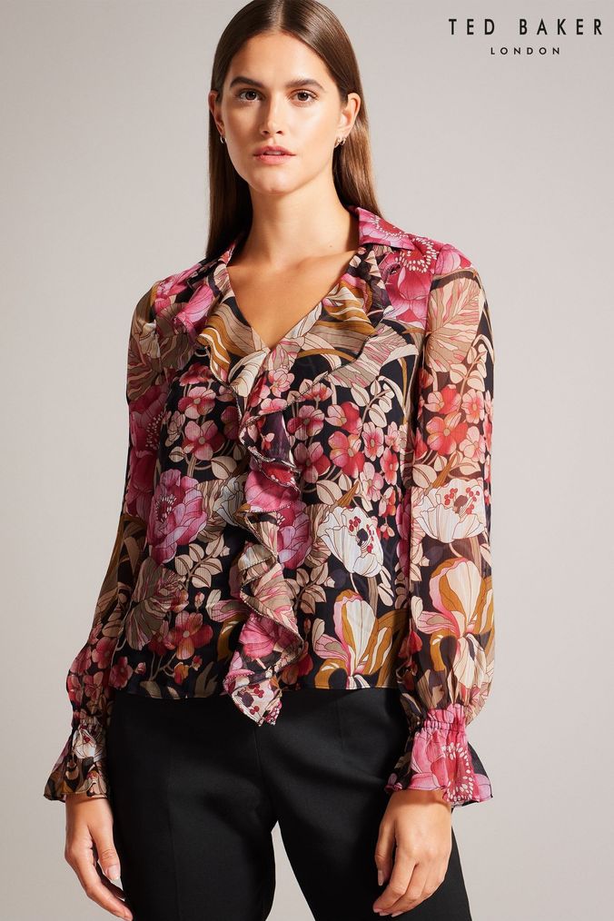 Ted Baker Cristii Ruffle Black Blouse With Metal Ball Trim (N14292) | £125