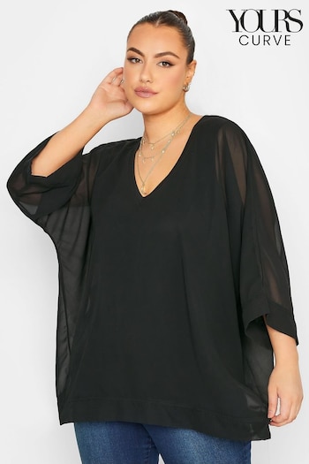 Yours Curve Black London Ribbed Cape Top (N14296) | £31