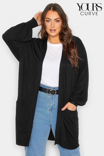 Yours Curve Black Balloon Sleeve Fine Knit Cardigan (N14298) | £28
