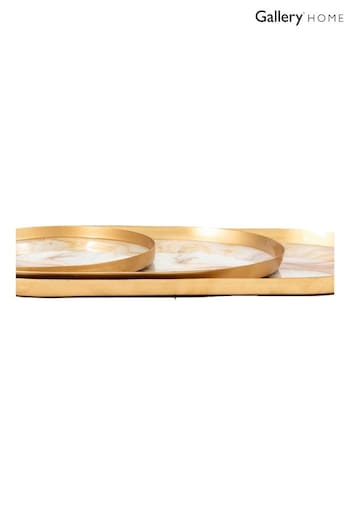 Gallery Home Brass Set of 3 Hanford Round Marbled Trays (N14311) | £45