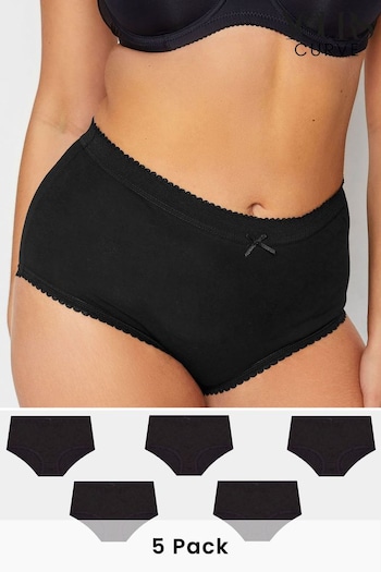 Yours Curve Black Cotton High Wasited Full Briefs 5 Pack (N14333) | £23