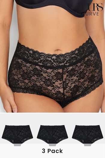 Yours Curve Black Lace Mid Rise Shorts DoubleJ 3 Pack (N14334) | £19