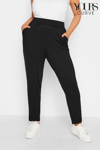 Yours Curve Black Double Pleat Stretch Jersey Joggers (N14341) | £24