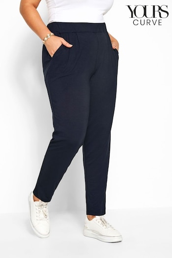 Yours Curve Blue Double Pleat Stretch Jersey Joggers (N14342) | £24