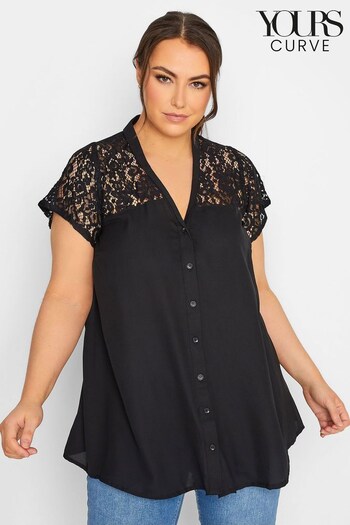Yours Curve Black Limited Lace Insert Blouse (N14350) | £26