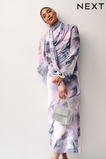 Purple Smudge Print Long Sleeve Column Maxi Dress (N14395) | £52