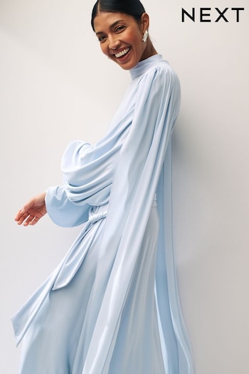 Light Blue Long Sleeve Scarf Maxi Dress (N14396) | £89