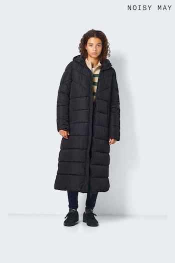 NOISY MAY Black Maxi Length Padded Quilted Hooded Coat (N14429) | £62