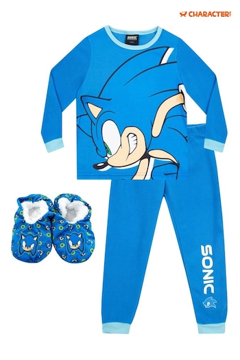 Character Blue Sonic Twosie Pyjamas Set With Slipper Socks (N14455) | £23