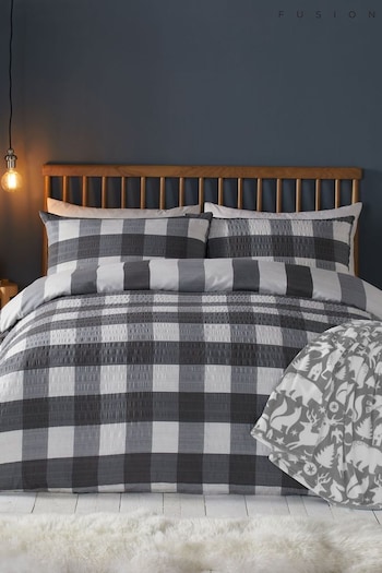 Fusion Grey Seersucker Gingham Check Brushed Duvet Cover Set (N14474) | £22 - £40