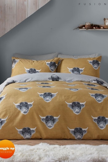 Fusion Yellow Highland Cow Brushed Duvet Cover Set (N14475) | £22 - £40