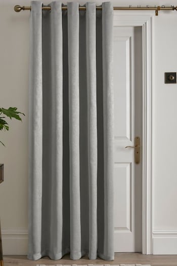 Fusion Silver Strata Dim out woven Eyelet Single Panel Curtain (N14477) | £65