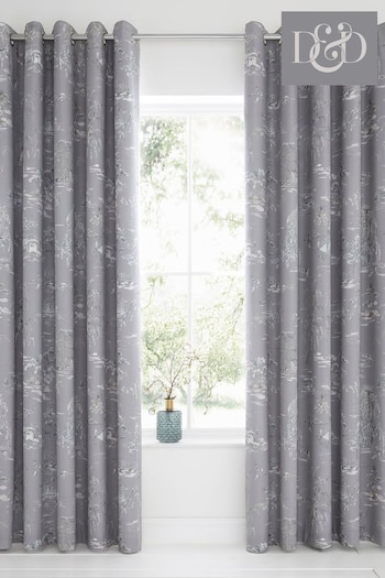 D&D Grey Oriental Garden Blackout Thermal Eyelet Curtains (N14482) | £35 - £45