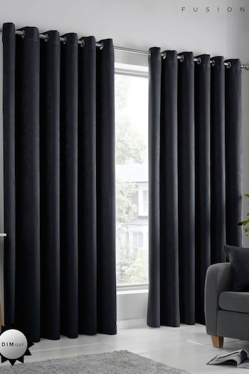 Fusion Black Strata Dim out woven Eyelet Curtains (N14507) | £22 - £65