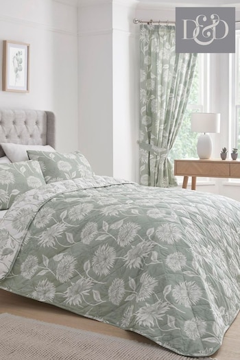 D&D Green Chrysanthemum Quilted Bedspread (N14515) | £45