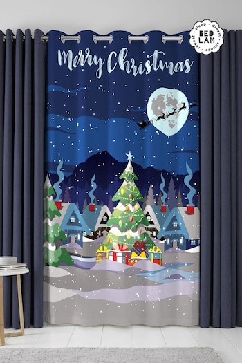 Bedlam Blue Glow Christmas Eyelet Single Panel Curtain (N14525) | £18