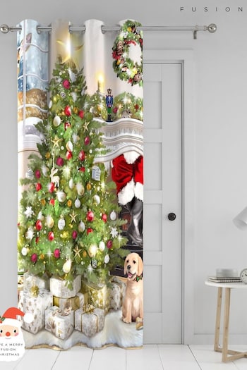 Fusion Green Christmas Tree Festive Eyelet Single Panel Curtain (N14527) | £18