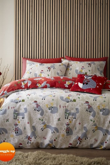 Fusion Red Christmas Foraging Fox Reversible Duvet Cover Set (N14528) | £22 - £35
