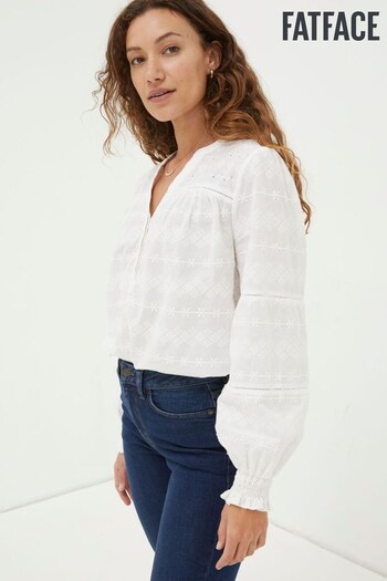 FatFace White Poppy Embroidered Blouse (N14562) | £48