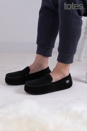Totes sleeping Black Isotoner Airtex Suedette Mules Slippers (N14598) | £32