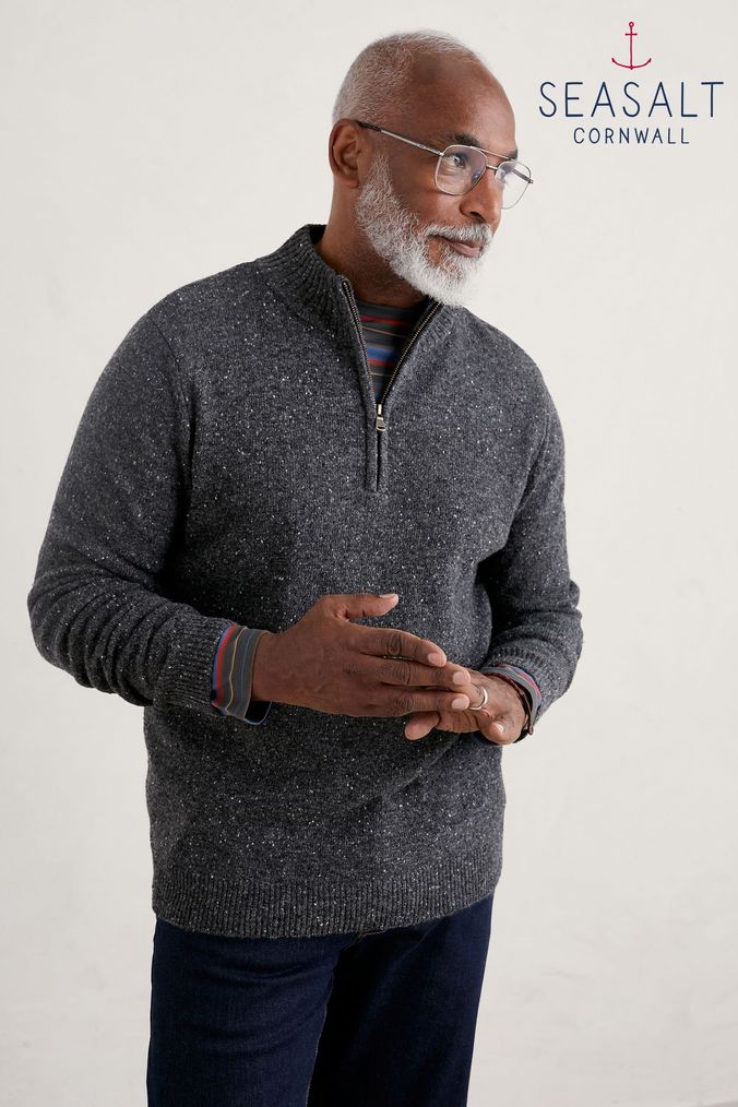 Buy Men s Zip Neck Wool Blend Long Sleeve Jumpers Online Next UK