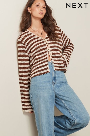Brown/Neutral Stripe Casual Stripe Crochet Cardigan (N14632) | £32